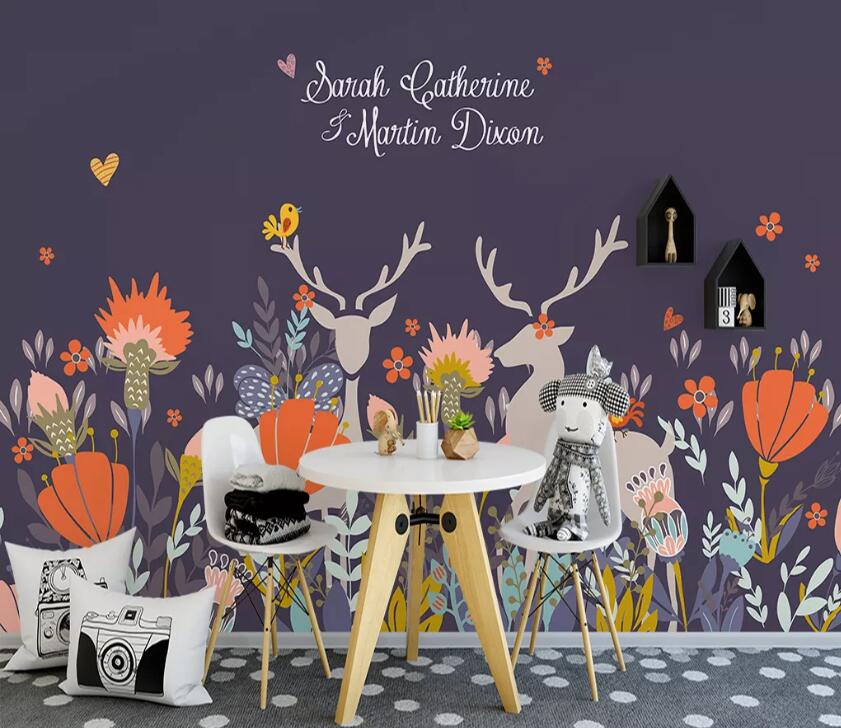 3D Flower Deer WC2037 Wall Murals