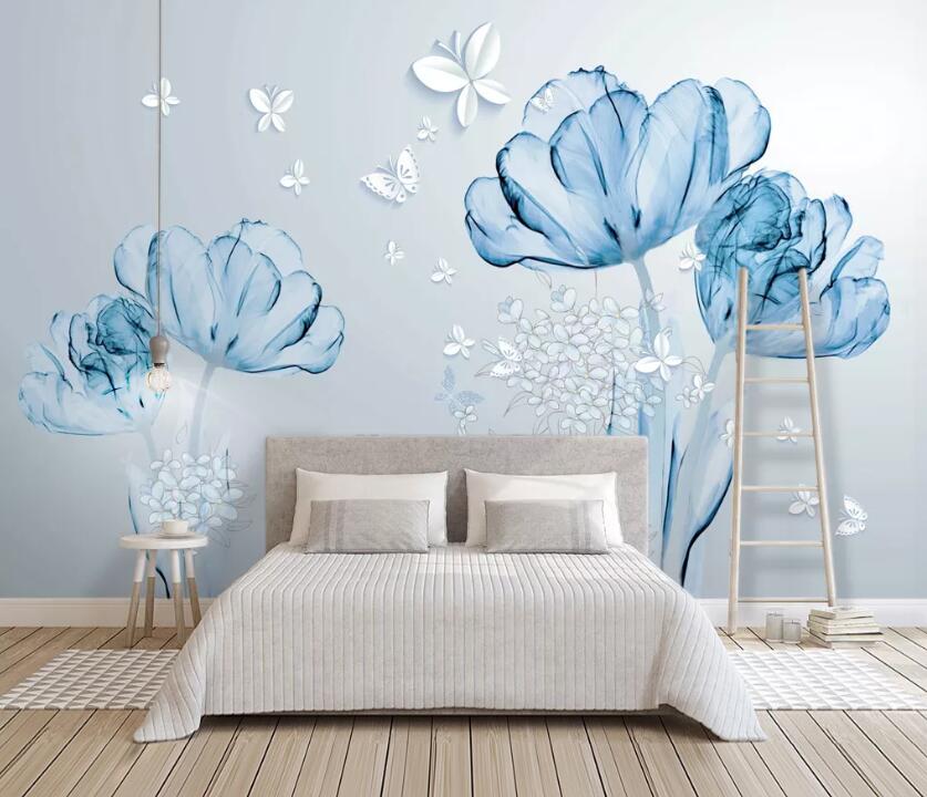 3D Blue Flowers WC66 Wall Murals Wallpaper AJ Wallpaper 2 