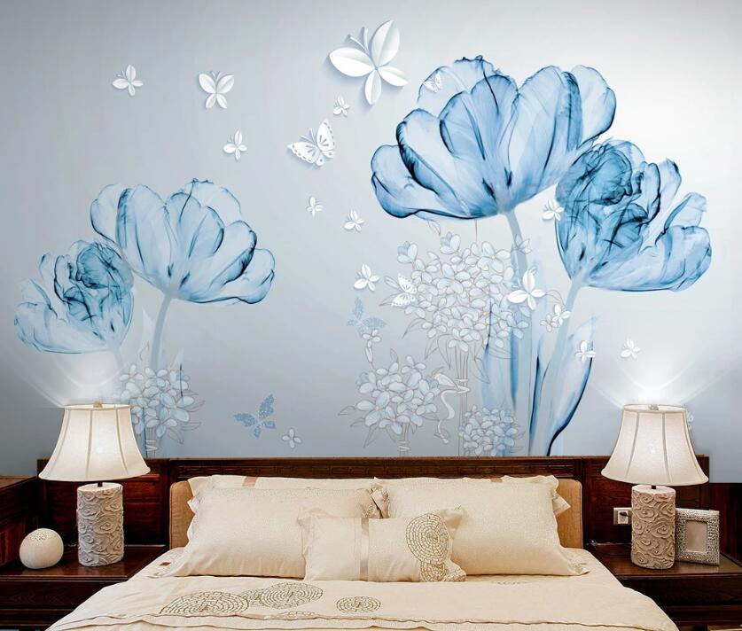 3D Blue Flowers WC66 Wall Murals Wallpaper AJ Wallpaper 2 