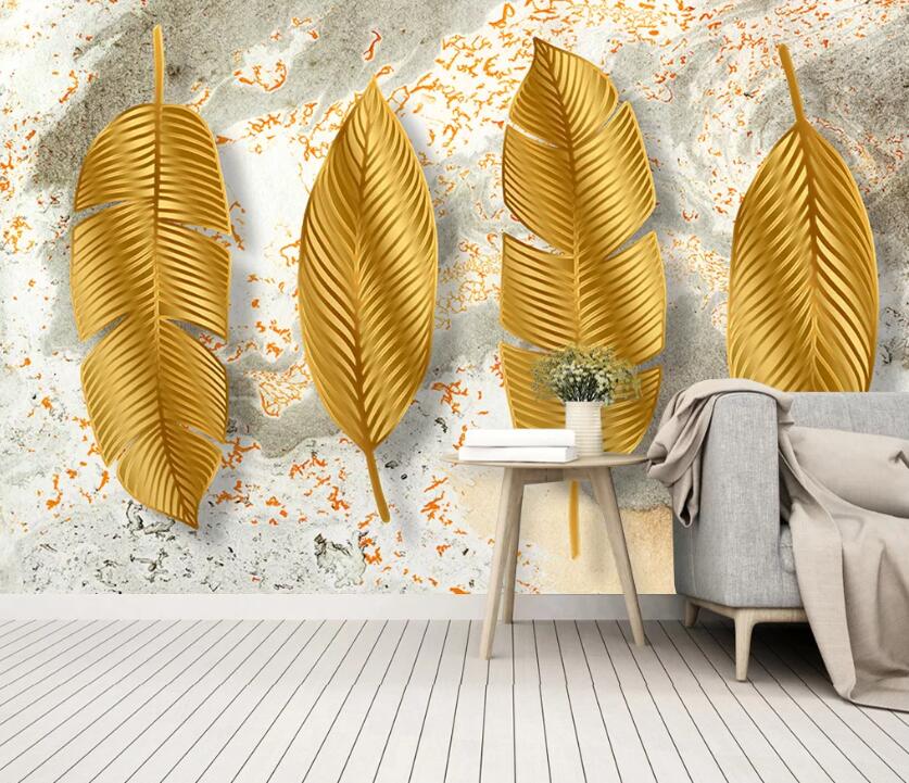 3D Golden Leaves WC57 Wall Murals Wallpaper AJ Wallpaper 2 