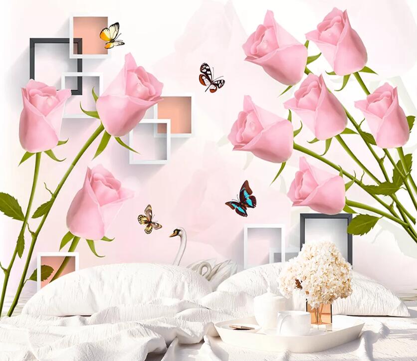 3D Pink Flowers WC55 Wall Murals Wallpaper AJ Wallpaper 2 