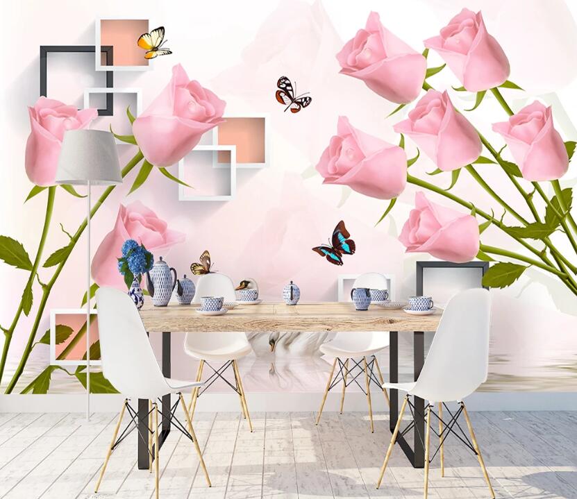 3D Pink Flowers WC55 Wall Murals Wallpaper AJ Wallpaper 2 
