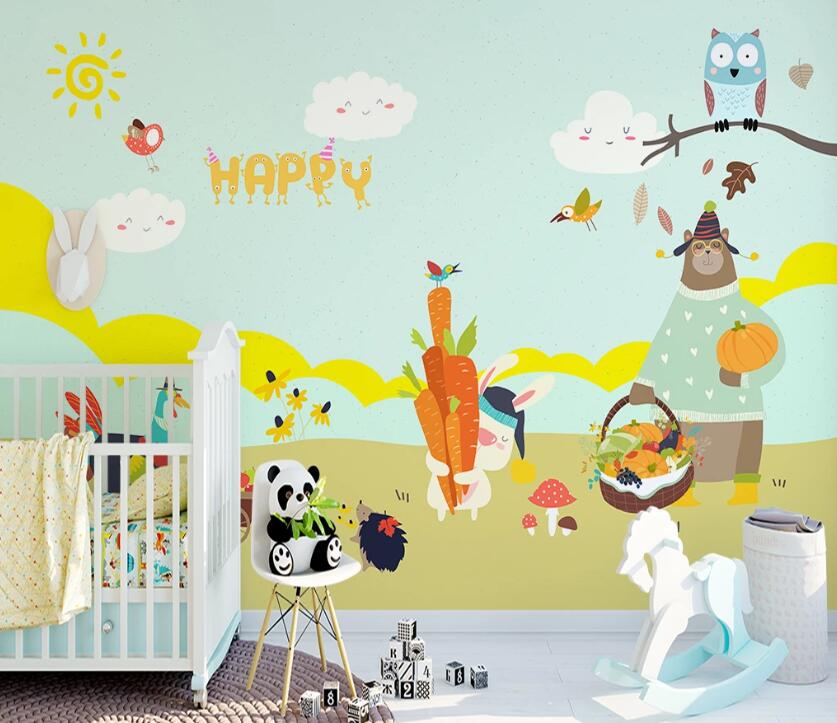 3D Rabbit Pulling Radish WC46 Wall Murals Wallpaper AJ Wallpaper 2 