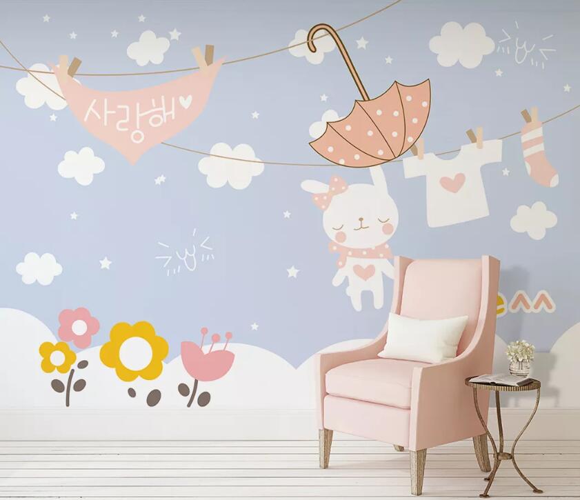 3D Rabbit Umbrella WC2001 Wall Murals