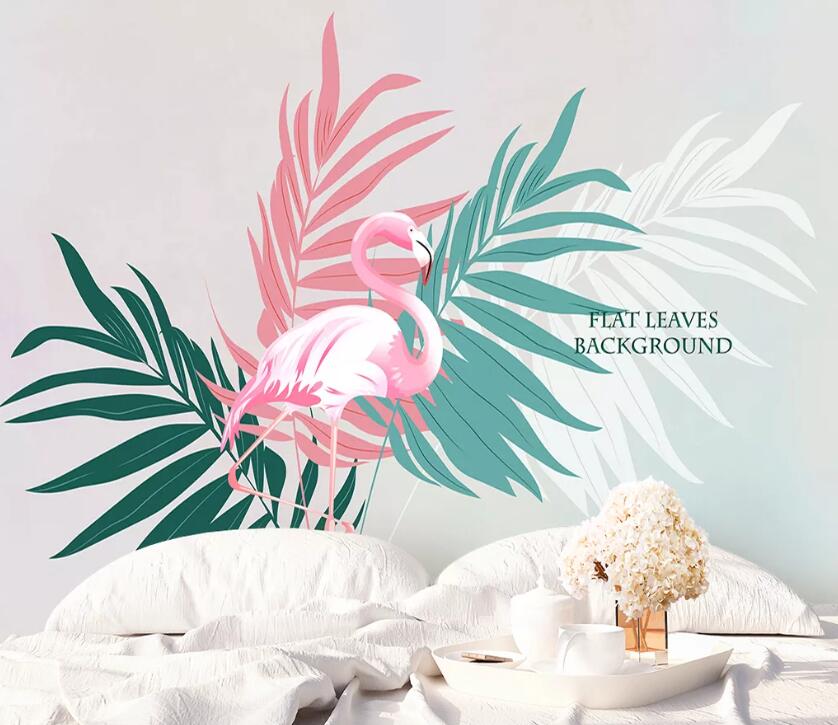 3D Flamingo Leaves WC1978 Wall Murals