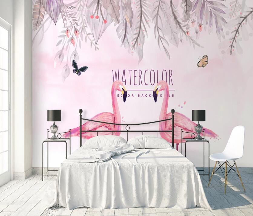 3D Pink Flamingo WC96 Wall Murals Wallpaper AJ Wallpaper 2 