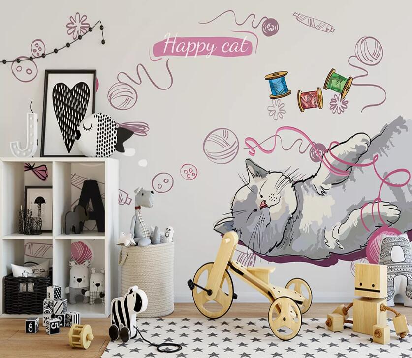 3D Cute Cat WC56 Wall Murals Wallpaper AJ Wallpaper 2 