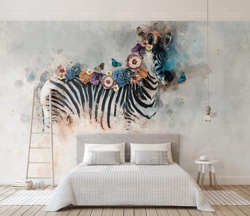 3D Flower Zebra WC1921 Wall Murals
