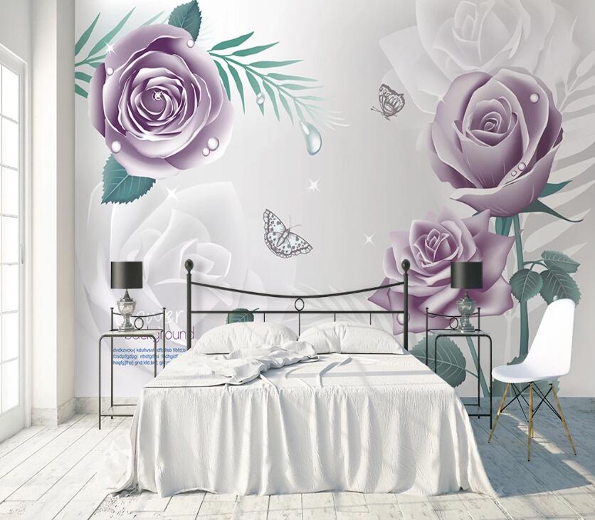 3D Purple Flowers WC22 Wall Murals Wallpaper AJ Wallpaper 2 