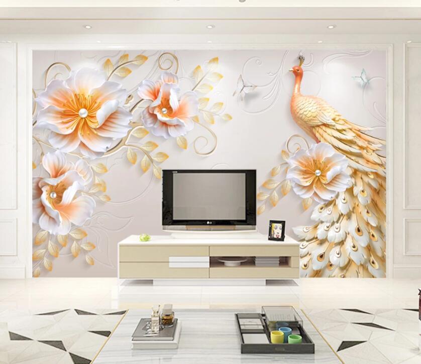 3D Orange Peacock WC1788 Wall Murals