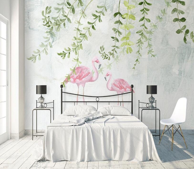 3D Vine Flamingo WC1766 Wall Murals