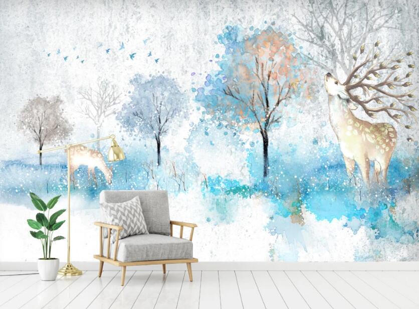 3D Tree Sika Deer WC1763 Wall Murals