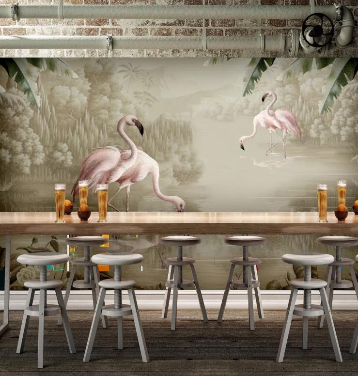 3D Pink Flamingo WC1682 Wall Murals