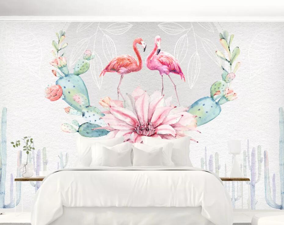 3D Cactus Flamingo WC1669 Wall Murals