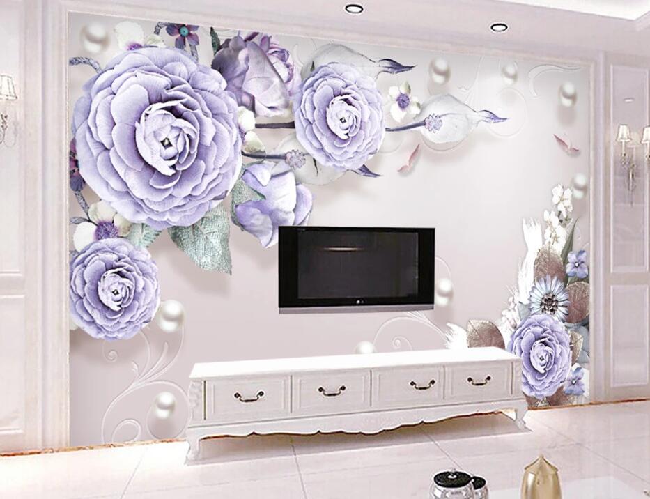 3D Purple Flowers WC31 Wall Murals Wallpaper AJ Wallpaper 2 