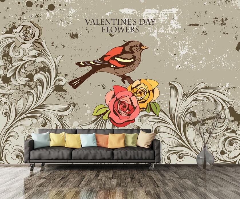 3D Flower Bird WC19 Wall Murals Wallpaper AJ Wallpaper 2 