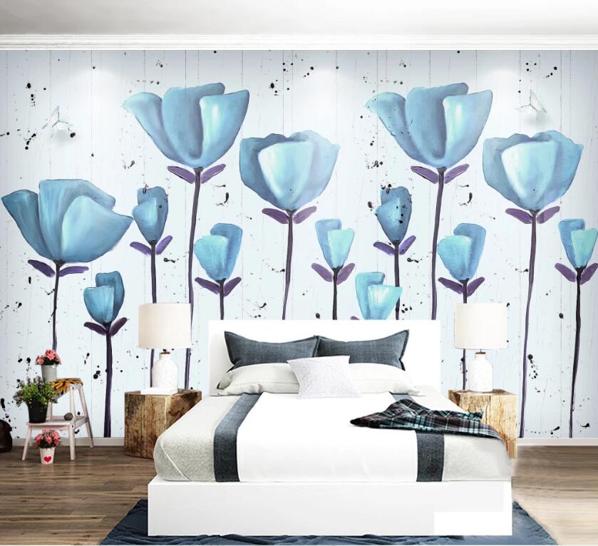 3D Blue Flowers WC17 Wall Murals Wallpaper AJ Wallpaper 2 