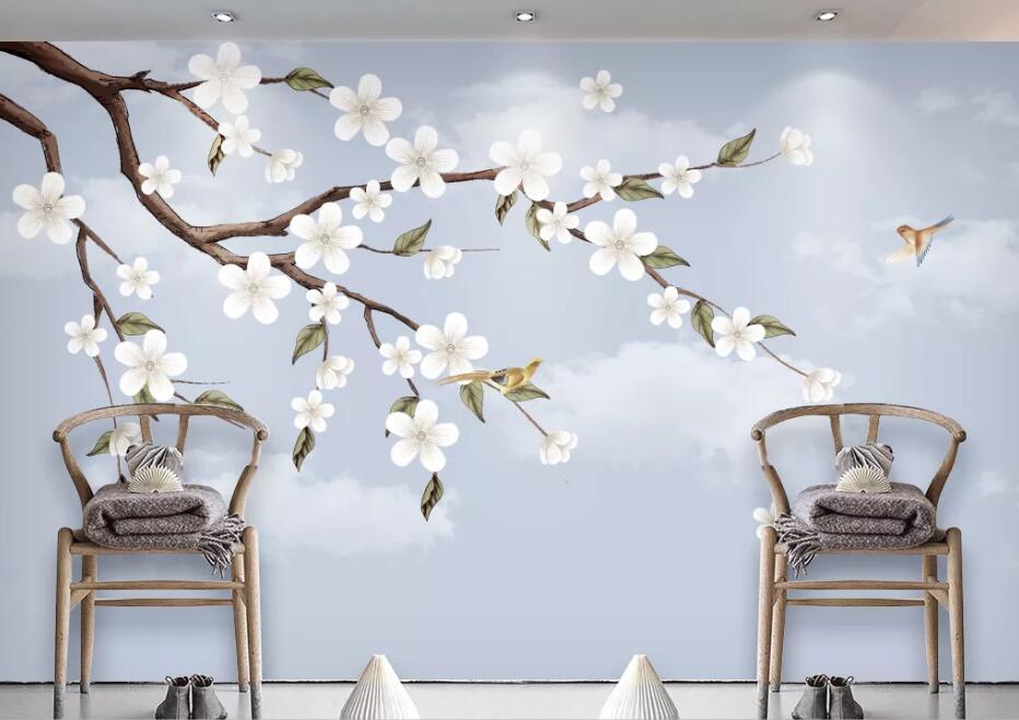 3D White Flowers WC14 Wall Murals Wallpaper AJ Wallpaper 2 