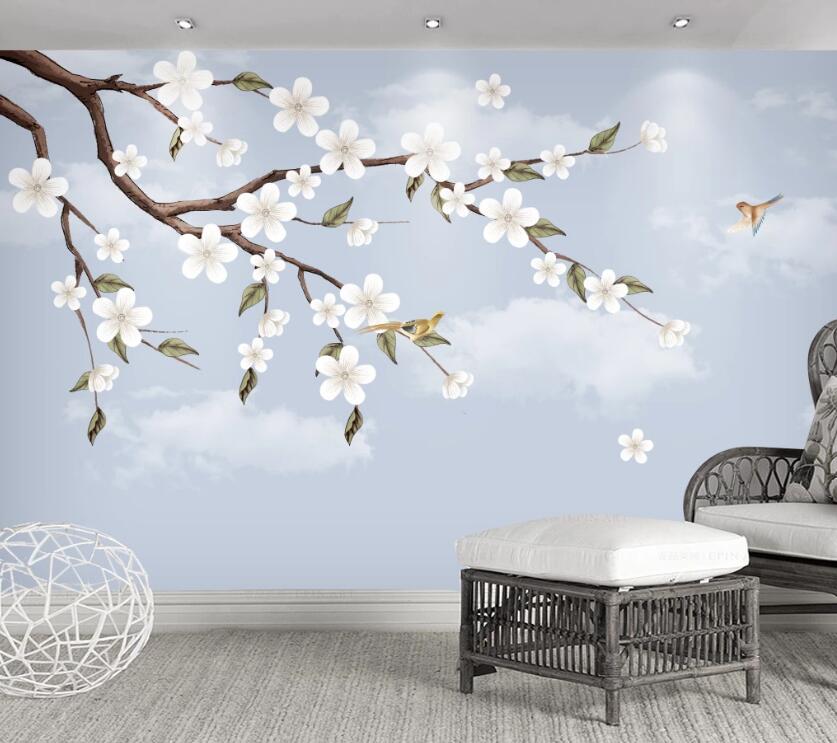 3D White Flowers WC14 Wall Murals Wallpaper AJ Wallpaper 2 