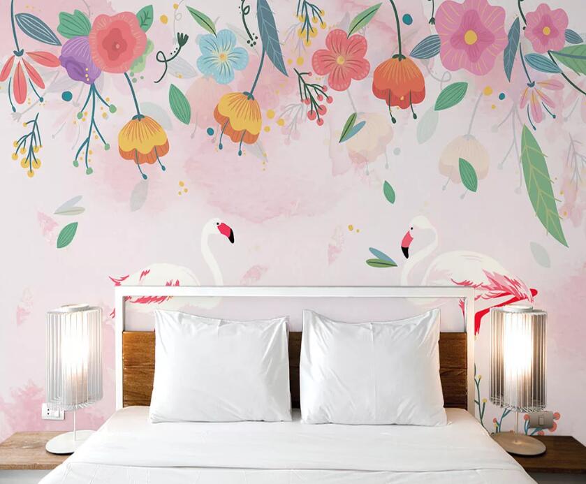 3D White Flamingo WC1641 Wall Murals