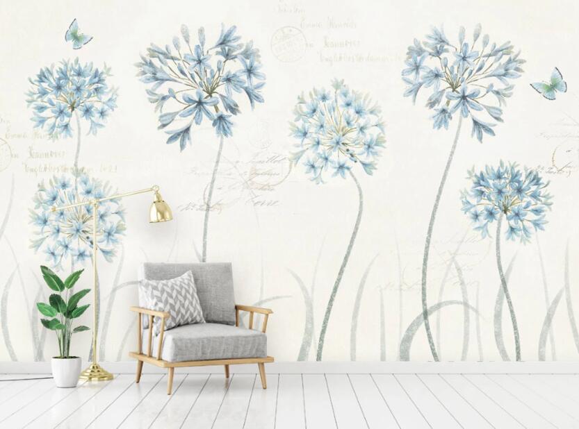 3D Blue Flowers WC05 Wall Murals Wallpaper AJ Wallpaper 2 