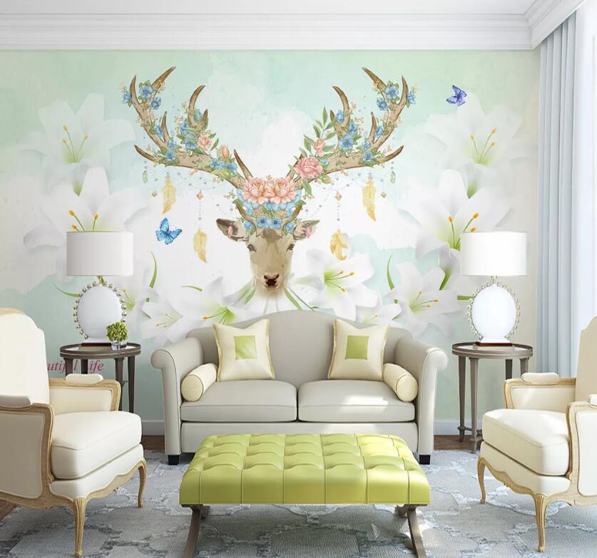 3D Flower Elk WC88 Wall Murals Wallpaper AJ Wallpaper 2 