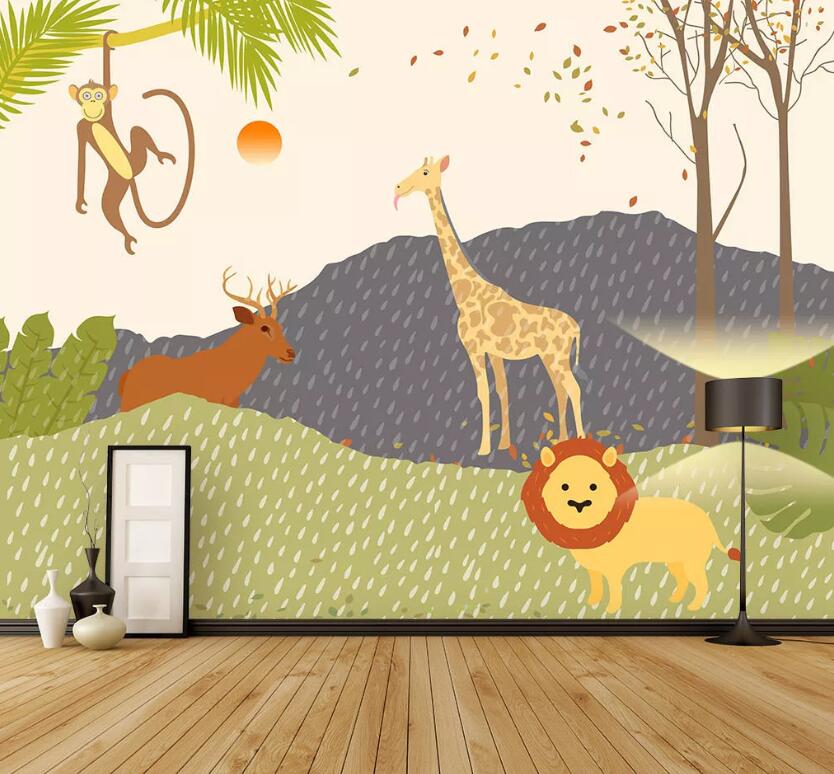 3D Giraffe Monkey WC1584 Wall Murals