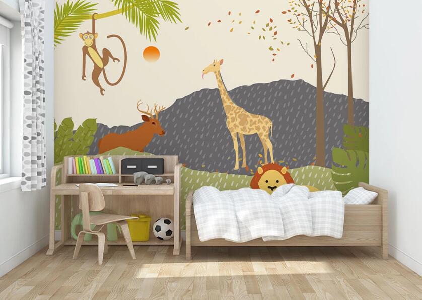 3D Giraffe Monkey WC1584 Wall Murals