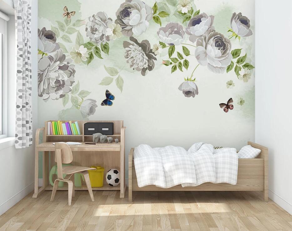 3D Gray Flower WC1582 Wall Murals