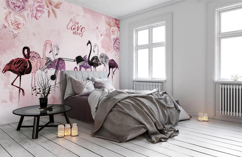 3D Colored Flamingo WC1563 Wall Murals