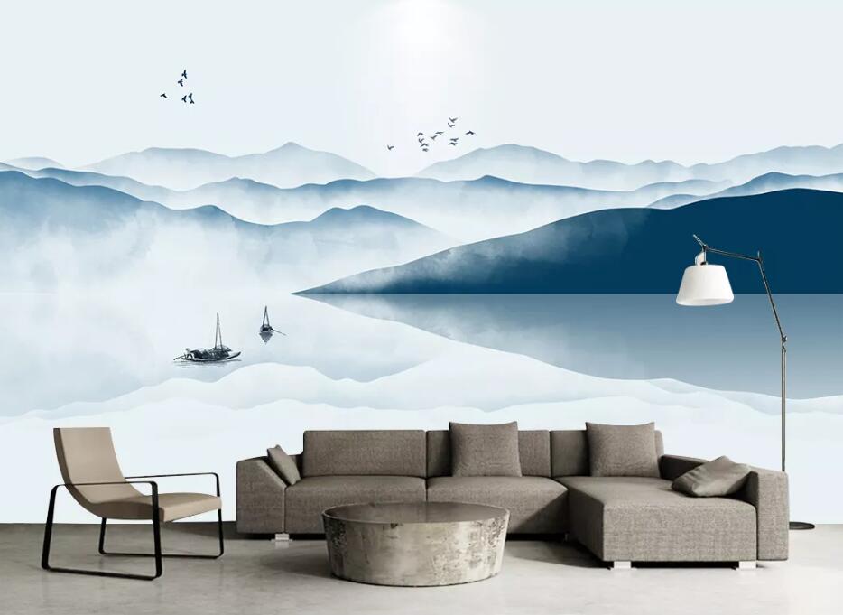 3D Mountain Boat WC25 Wall Murals Wallpaper AJ Wallpaper 2 