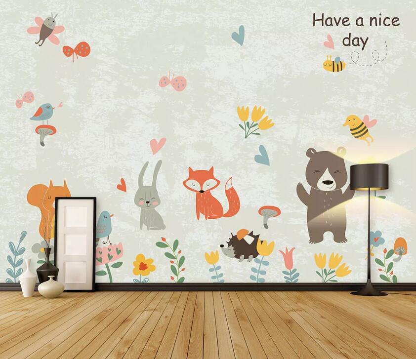3D Bee Bear Fox WC1553 Wall Murals