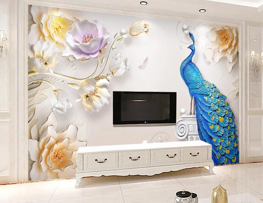 3D Peacock Flower WC1548 Wall Murals