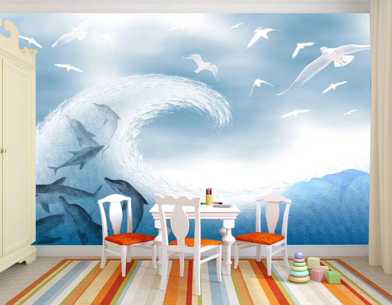 3D Wave Dolphin WC1545 Wall Murals