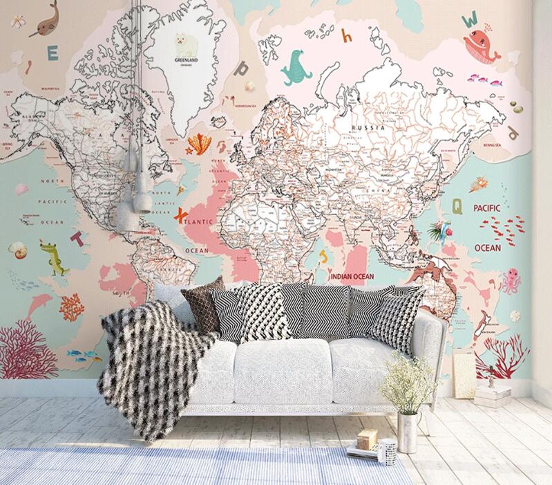 3D Pink World Map WC1536 Wall Murals