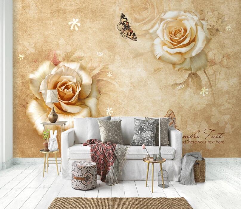 3D Rose Butterfly WC46 Wall Murals Wallpaper AJ Wallpaper 2 