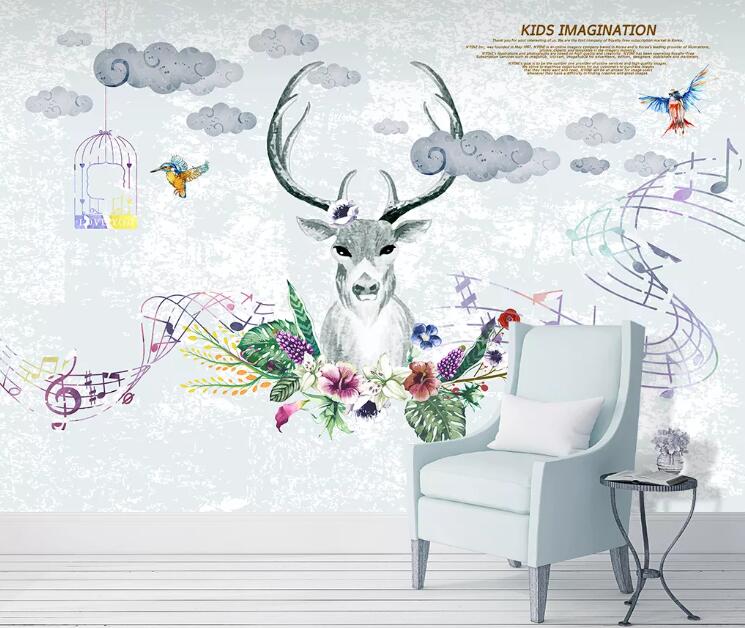 3D Elk Flowers WC33 Wall Murals Wallpaper AJ Wallpaper 2 