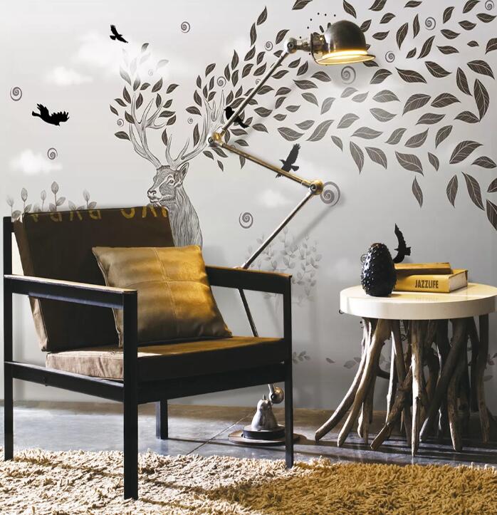 3D Leaf Deer Bird WC1518 Wall Murals