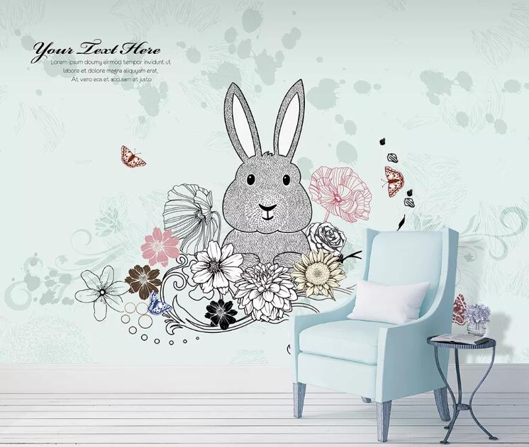 3D Rabbit Flower WC1515 Wall Murals