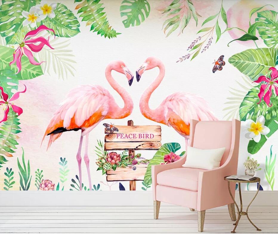 3D Pink Flamingo WC22 Wall Murals Wallpaper AJ Wallpaper 2 