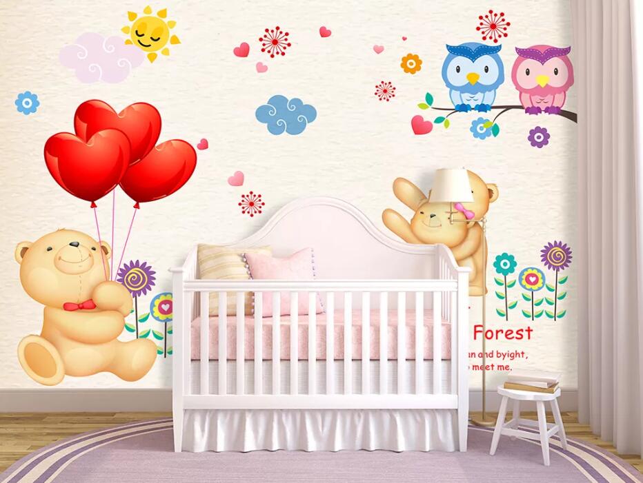 3D Flower Bear Owl WC1504 Wall Murals