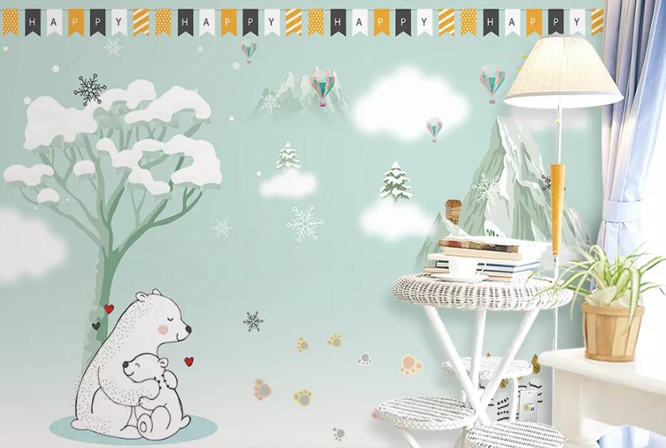 3D Snowflake Bear WC1500 Wall Murals
