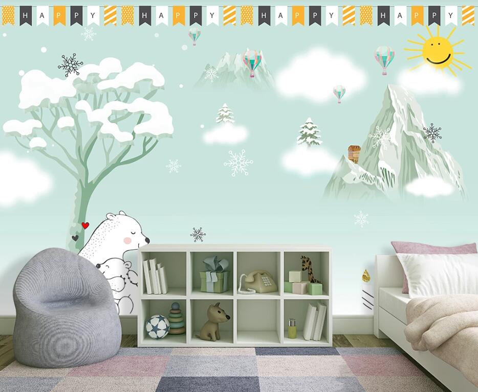 3D Snowflake Bear WC1500 Wall Murals