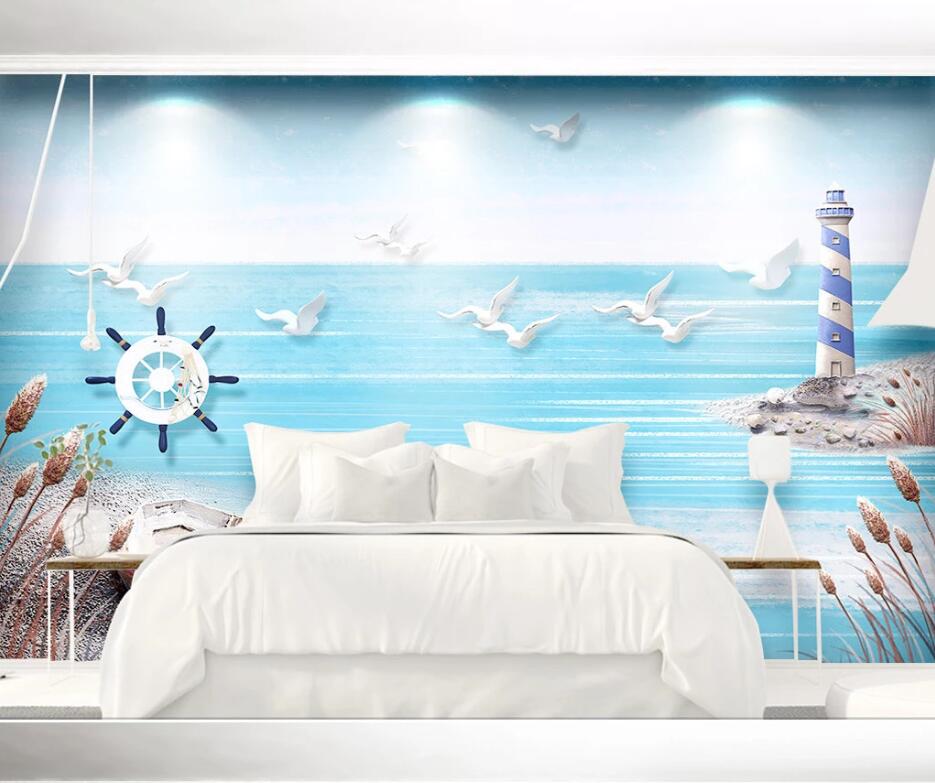 3D Seagull Boat WC1492 Wall Murals