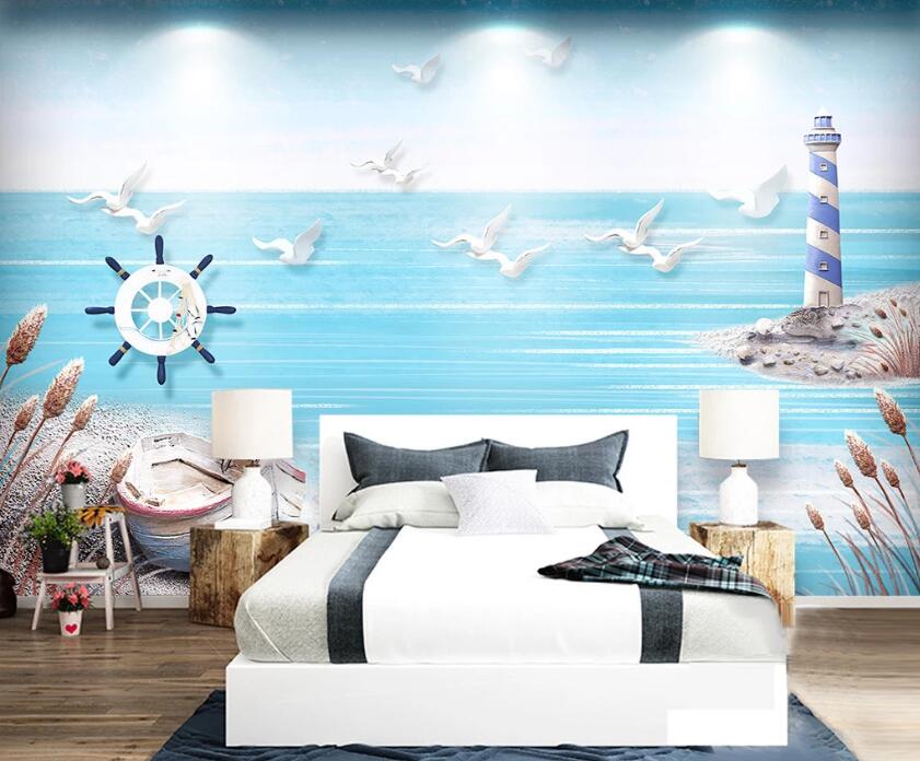 3D Seagull Boat WC1492 Wall Murals