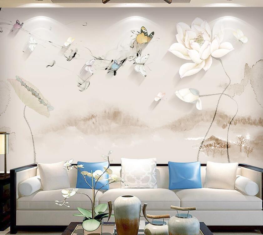 3D Lotus Butterfly WC87 Wall Murals Wallpaper AJ Wallpaper 2 