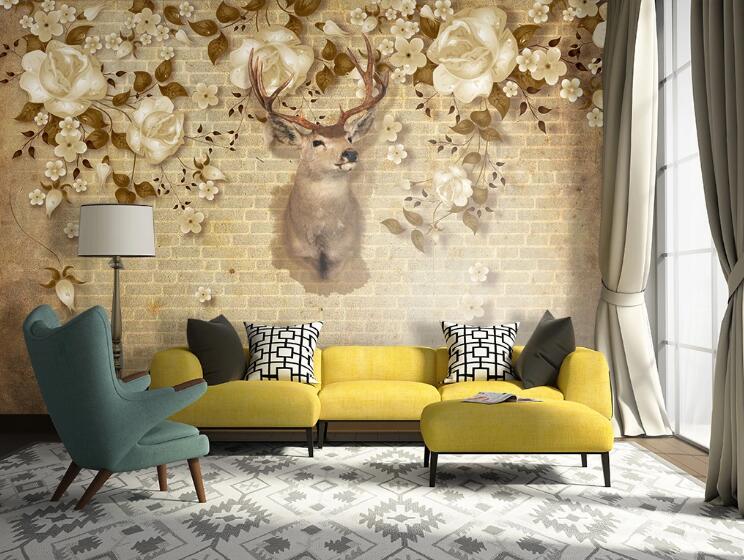 3D Flower Elk WC54 Wall Murals Wallpaper AJ Wallpaper 2 
