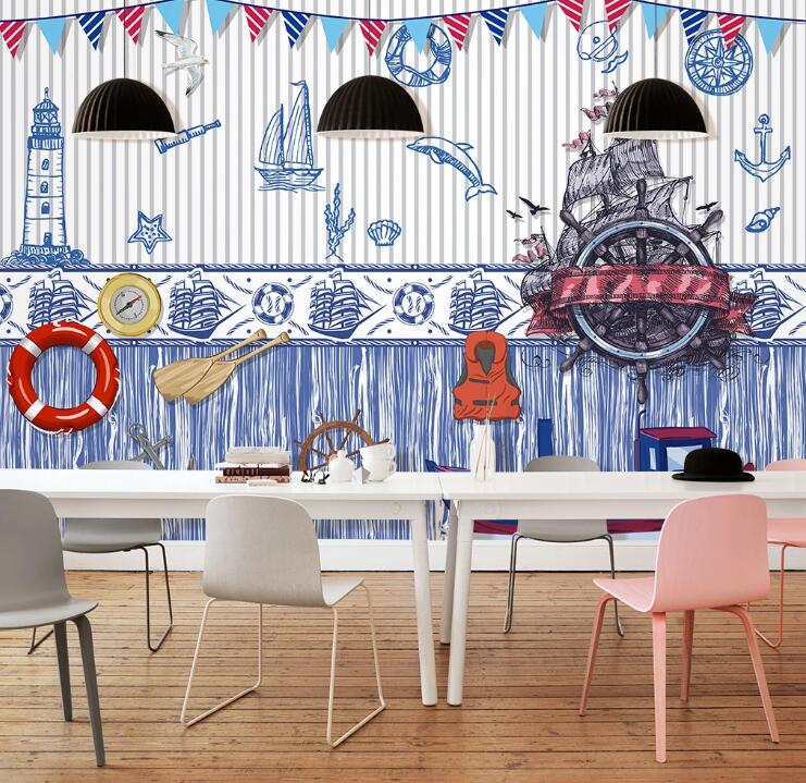 3D Dolphin Boat WC1435 Wall Murals