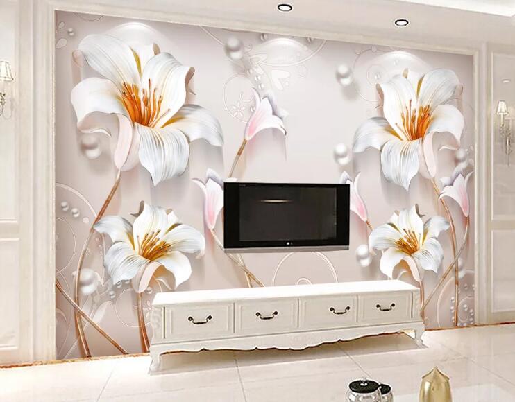 3D White Flowers WC45 Wall Murals Wallpaper AJ Wallpaper 2 
