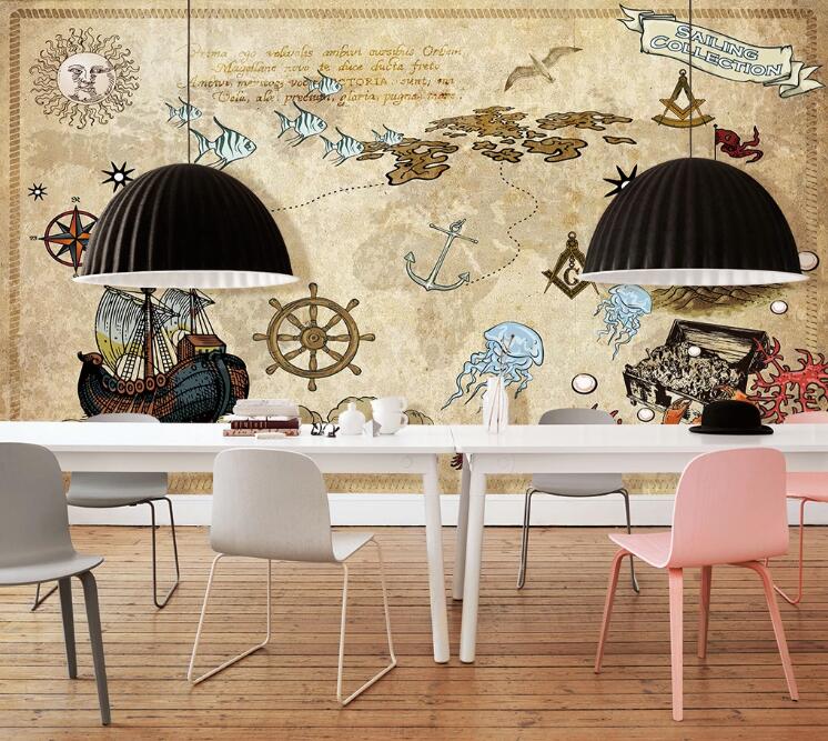 3D Jellyfish Boat WC1421 Wall Murals